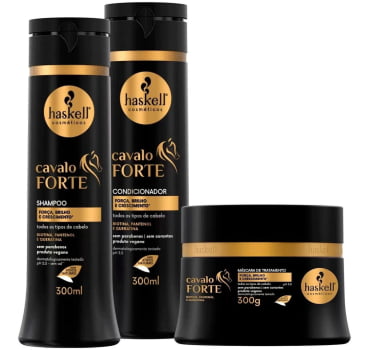 Kit Cavalo Forte Haskell Shampoo Máscara Condicionador 300Ml